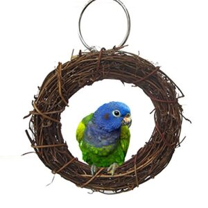 Natural Rattan Hoop Chew Toy for Parakeet Budgie Cockatiel Conure Macaw Lovebird Hanging Cage (L)