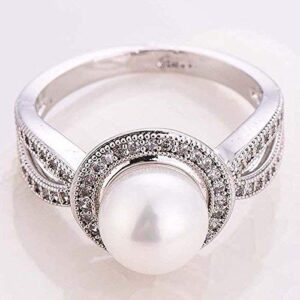 MauSong Women Pearl & White Sapphire 925 Sterling Silver Ring Wedding Party Jewelry New Size 6-10 (8)