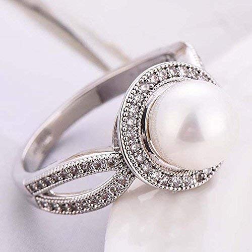 MauSong Women Pearl & White Sapphire 925 Sterling Silver Ring Wedding Party Jewelry New Size 6-10 (8)