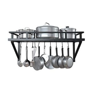 kitchen 24 inches wall mounted pot pan rack wall with 10 hooks, matte black kur215s60-bk
