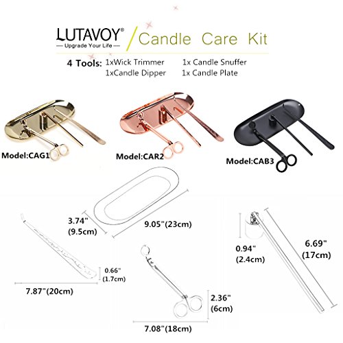 LUTAVOY Candle Accessory Set Candle Wick Trimmer Candle Wick Dipper Candle Snuffer Storage Tray 4 Packs Candle Care Kit Gift for Candle Lovers(Black - CAB3)