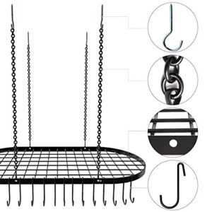 Vdomus Hanging Pot Rack Organizer - Heavy-duty Ceiling Pot Rack Storage - Mounted Kitchen Overhead Pots Holder - Multi-Purpose Kitchen Cookware, Utensils Hanger - 15 Hooks, 33 x 17 inches