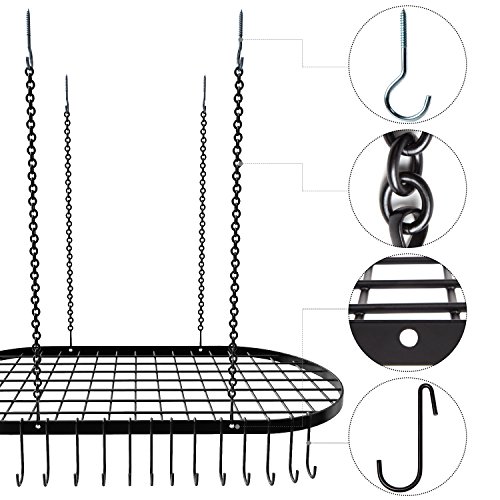 Vdomus Hanging Pot Rack Organizer - Heavy-duty Ceiling Pot Rack Storage - Mounted Kitchen Overhead Pots Holder - Multi-Purpose Kitchen Cookware, Utensils Hanger - 15 Hooks, 33 x 17 inches