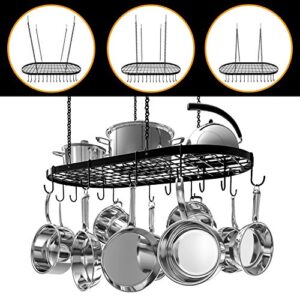 Vdomus Hanging Pot Rack Organizer - Heavy-duty Ceiling Pot Rack Storage - Mounted Kitchen Overhead Pots Holder - Multi-Purpose Kitchen Cookware, Utensils Hanger - 15 Hooks, 33 x 17 inches