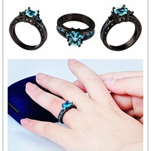 wattana Size 5-11 Princess Cut Aquamarine Band Women's 10KT Black Gold Filled Party Ring by Wat (6)