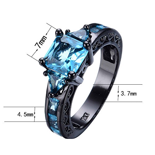 wattana Size 5-11 Princess Cut Aquamarine Band Women's 10KT Black Gold Filled Party Ring by Wat (6)