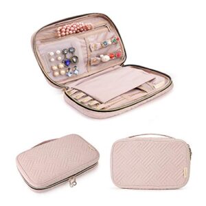 bagsmart jewelry organizer case travel jewelry storage bag for necklace, earrings, rings, bracelet, soft pink