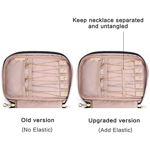 BAGSMART Jewelry Organizer Case Travel Jewelry Storage Bag for Necklace, Earrings, Rings, Bracelet, Soft Pink