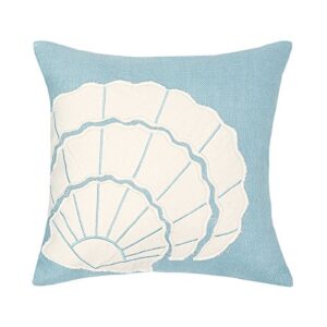 c&f home shell burlap applique throw pillow blue off white coastal tropical ocean sea life design handcrafted cotton applique pillow 18" x 18" blue