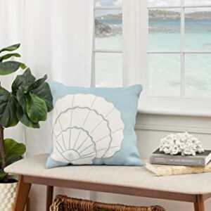 C&F Home Shell Burlap Applique Throw Pillow Blue Off White Coastal Tropical Ocean Sea Life Design Handcrafted Cotton Applique Pillow 18" x 18" Blue