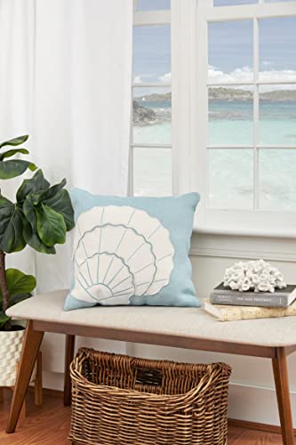 C&F Home Shell Burlap Applique Throw Pillow Blue Off White Coastal Tropical Ocean Sea Life Design Handcrafted Cotton Applique Pillow 18" x 18" Blue