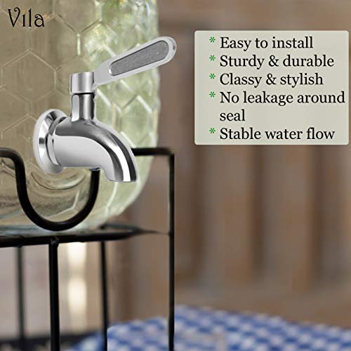 Vila Beverage Dispenser Replacement Spigot, Stainless Steel No-Rust Spout, BPA Free, Installation under 10-Minutes, Excellent Continuous Flow, Sturdy, Stylish Alternative for Flimsy Plastic Taps