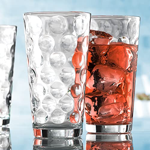 Attractive Set of 10 Drinking Glasses, Clear Heavy Base Tall Bar Beer Glasses, Bubble Design Glass Cups - Highball Glasses for Water, Juice, Beer, Wine, and Cocktails 17oz.