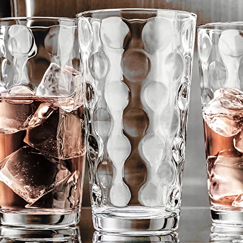 Attractive Set of 10 Drinking Glasses, Clear Heavy Base Tall Bar Beer Glasses, Bubble Design Glass Cups - Highball Glasses for Water, Juice, Beer, Wine, and Cocktails 17oz.