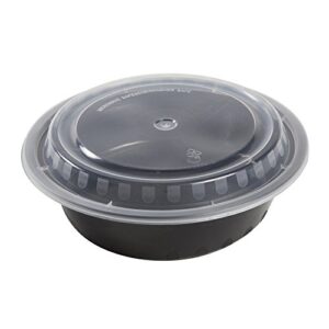 amercare 6 inch round black plastic containers with lids, 16 ounces for microwave or freezer, pack of 150