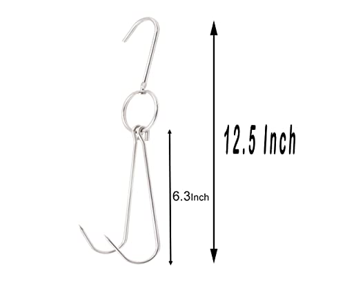 Alele Meat Hooks Butcher Hook 12.5inch Double Hooks Processing Meat Hook Stainless Steel Rotary Device Slaughtering Barbecue