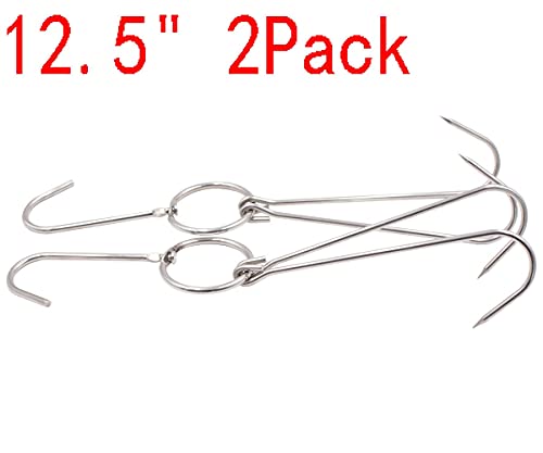 Alele Meat Hooks Butcher Hook 12.5inch Double Hooks Processing Meat Hook Stainless Steel Rotary Device Slaughtering Barbecue