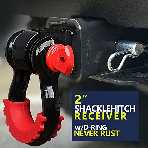 Shackle Hitch Receiver 2 inch, 41918 Lbs Break Strength Never Rust Receiver Shackle Bracket Heavy Duty and Solid with 3/4'' D Ring Shackle, Towing Accessories Compatible with Trucks Jeeps