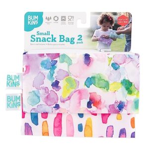 Bumkins Snack Bags, Reusable Fabric, Washable, Food Safe, BPA Free - Watercolor & Brushstrokes (2-Pack)