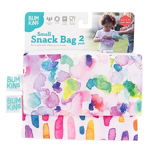 Bumkins Snack Bags, Reusable Fabric, Washable, Food Safe, BPA Free - Watercolor & Brushstrokes (2-Pack)