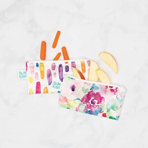 Bumkins Snack Bags, Reusable Fabric, Washable, Food Safe, BPA Free - Watercolor & Brushstrokes (2-Pack)