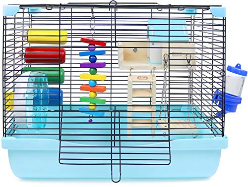 Hamster Cage | Dwarf Hamster Habitat with Exercise Wheel, Water Bottle & Accessories | 18" L x 12.5" W x 13.5" H by GalaPet