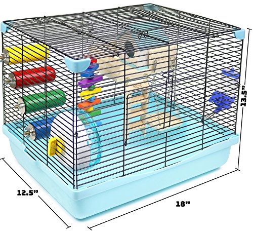 Hamster Cage | Dwarf Hamster Habitat with Exercise Wheel, Water Bottle & Accessories | 18" L x 12.5" W x 13.5" H by GalaPet