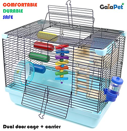 Hamster Cage | Dwarf Hamster Habitat with Exercise Wheel, Water Bottle & Accessories | 18" L x 12.5" W x 13.5" H by GalaPet