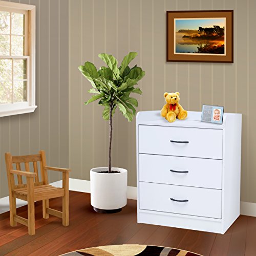 Kings Brand Furniture Jericho White Wood 3 Drawer Chest