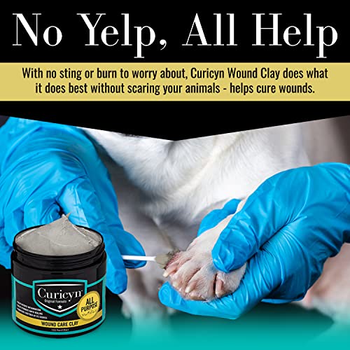 Curicyn Animal Wound Care Clay 16oz. - Vet-Approved Natural Skin Ointment For Dog, Cat, Horse, and Other Livestock - Bentonite Clay with Aloe Treatment - Gentle No Sting Fast-Acting Formula