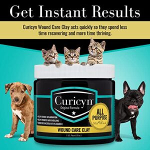 Curicyn Animal Wound Care Clay 16oz. - Vet-Approved Natural Skin Ointment For Dog, Cat, Horse, and Other Livestock - Bentonite Clay with Aloe Treatment - Gentle No Sting Fast-Acting Formula