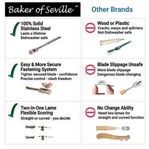 Baker of Seville Bread Lame – Now with 6 Included blades. Change from Straight or Curved Blade Lame in seconds with the Patented Design. Built for professional and serious bakers.