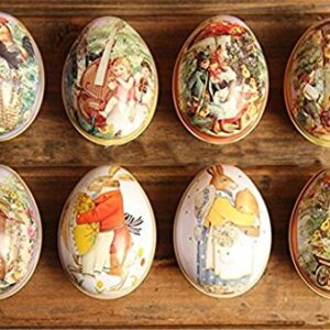 JANIUS Set of 8 Pieces Painted Eggshell Style tin Box for Easter