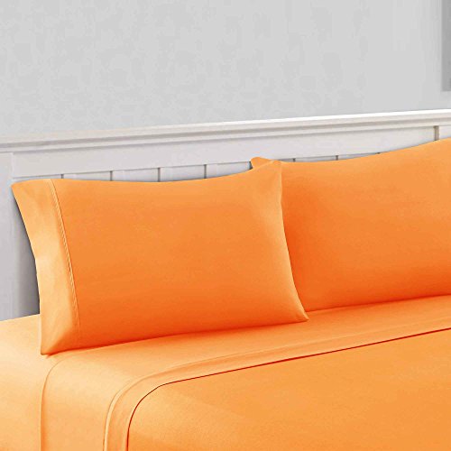 Modern Threads Amrapur Overseas Soft Solid Sheets-100 GSM Luxurious Microfiber Bed Includes Flat, Fitted Sheet with Deep Pockets, & Pillowcases, Twin, Orange