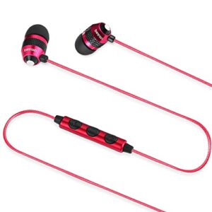 Betron B25 in-Ear Headphones Earphones with Microphone and Volume Controller, Noise Isolating Earbud Tips, 3.5mm Head Phone Jack (Red)