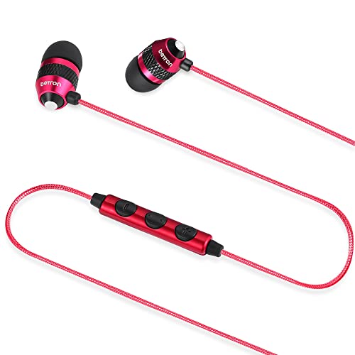 Betron B25 in-Ear Headphones Earphones with Microphone and Volume Controller, Noise Isolating Earbud Tips, 3.5mm Head Phone Jack (Red)
