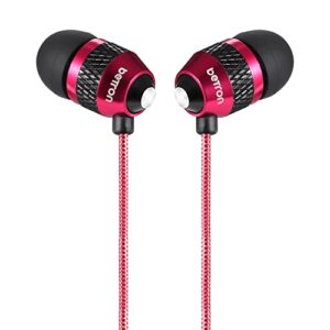 Betron B25 in-Ear Headphones Earphones with Microphone and Volume Controller, Noise Isolating Earbud Tips, 3.5mm Head Phone Jack (Red)