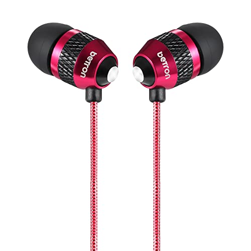 Betron B25 in-Ear Headphones Earphones with Microphone and Volume Controller, Noise Isolating Earbud Tips, 3.5mm Head Phone Jack (Red)