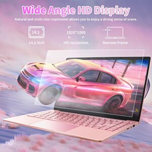 Win 11 Pro 14’’ HD display Ultra-Thin Portable Entertainment Notebook high Speed Celeron J4105(quad-core and four-thread) 6G RAM 256GB SSD High-Performance Laptop with Mouse (6G+256GB, Rose Gold)