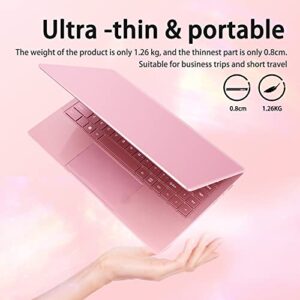 Win 11 Pro 14’’ HD display Ultra-Thin Portable Entertainment Notebook high Speed Celeron J4105(quad-core and four-thread) 6G RAM 256GB SSD High-Performance Laptop with Mouse (6G+256GB, Rose Gold)
