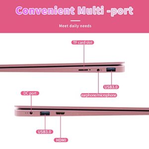 Win 11 Pro 14’’ HD display Ultra-Thin Portable Entertainment Notebook high Speed Celeron J4105(quad-core and four-thread) 6G RAM 256GB SSD High-Performance Laptop with Mouse (6G+256GB, Rose Gold)