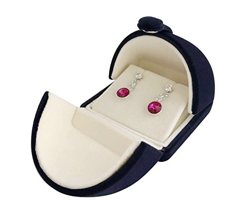 Svea Display Navy Blue Velvet Premium Grade Jewelry Box for Earrings Necklace Double Layer Modern Unique Design Packaging Gift for Her (Jewelry is not included)