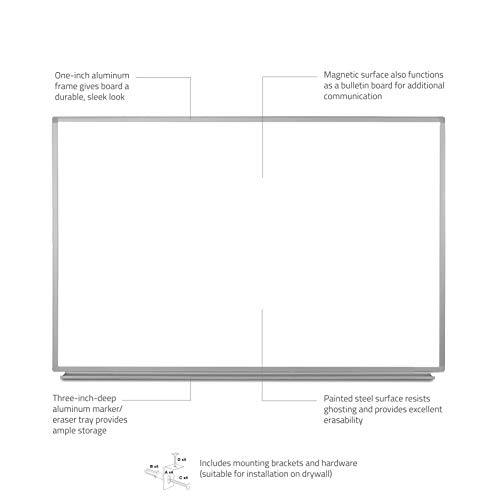 Offex Wall-Mounted Magnetic Dry Erase Whiteboard with Aluminum Frame and 2.5" Marker Tray, 60"W x 40"H - Perfect for School, Classroom, Conference and Presentation