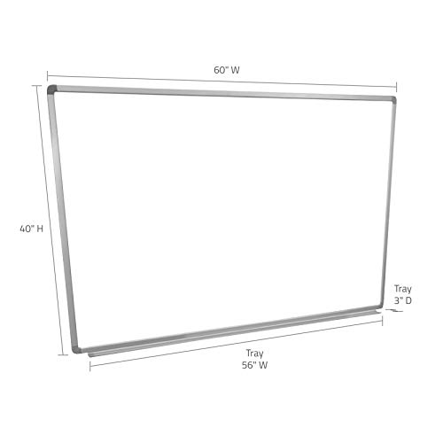 Offex Wall-Mounted Magnetic Dry Erase Whiteboard with Aluminum Frame and 2.5" Marker Tray, 60"W x 40"H - Perfect for School, Classroom, Conference and Presentation