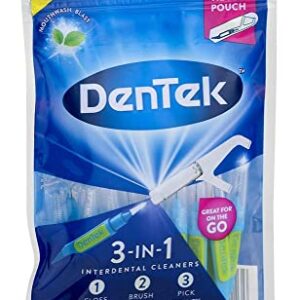 DenTek 3-In-1 Interdental Cleaners | Floss, Brush, Pick, Travel Pouch | 16 Count