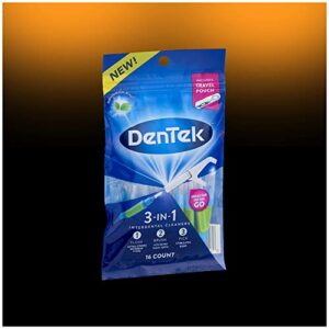 DenTek 3-In-1 Interdental Cleaners | Floss, Brush, Pick, Travel Pouch | 16 Count