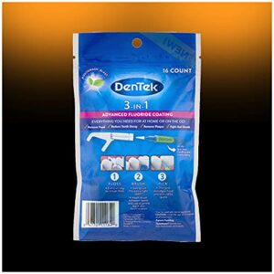 DenTek 3-In-1 Interdental Cleaners | Floss, Brush, Pick, Travel Pouch | 16 Count