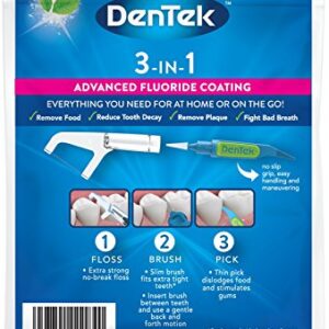 DenTek 3-In-1 Interdental Cleaners | Floss, Brush, Pick, Travel Pouch | 16 Count