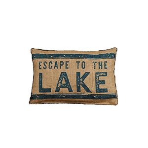 escape to the lake 12 x 8 burlap decorative throw pillow