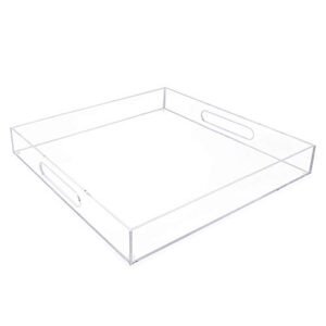 isaac jacobs clear acrylic serving tray (15x15) with cutout handles, spill-proof, stackable organizer, space-saver, food & drinks server, indoors/outdoors, lucite storage décor & more